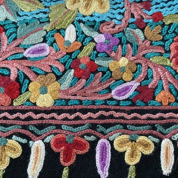 Kashmir Shawl Hand Embroidered Cashmere Hook Work Turquoise Indian Stole - Picture 8 of 12